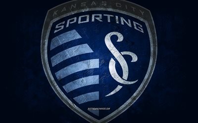 Sporting Kansas City, amerikansk fotbollslag, bl&#229; sten bakgrund, Sporting Kansas City logotyp, grunge konst, MLS, fotboll, USA, Sporting Kansas City emblem
