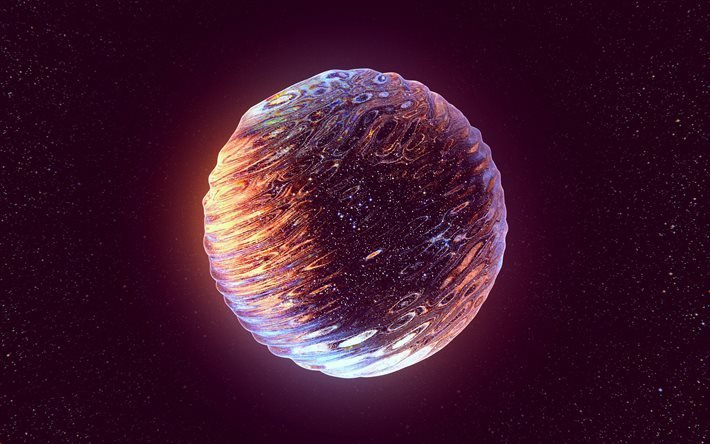 esfera 3d roxa, 4k, objeto espacial, planetas, esferas, gal&#225;xia, nebulosa, NASA, fic&#231;&#227;o cient&#237;fica, arte 3D