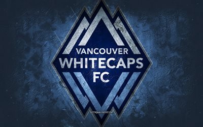 Vancouver Whitecaps FC, Canadian soccer team, blue stone background, Vancouver Whitecaps logo, grunge art, MLS, soccer, Canada, USA, Vancouver Whitecaps emblem