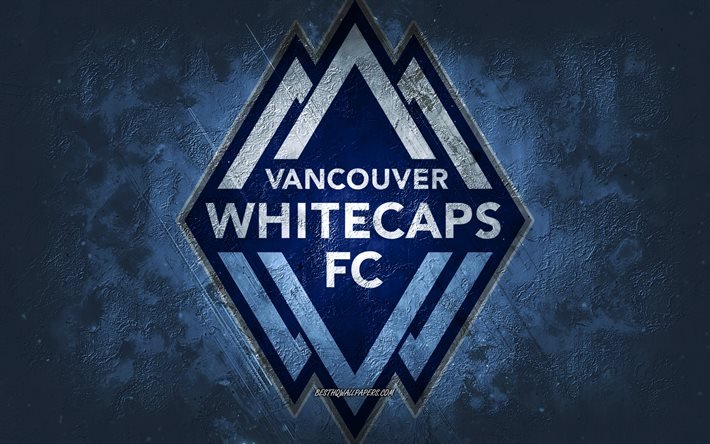 Vancouver Whitecaps FC, Canadian soccer team, blue stone background, Vancouver Whitecaps logo, grunge art, MLS, soccer, Canada, USA, Vancouver Whitecaps emblem