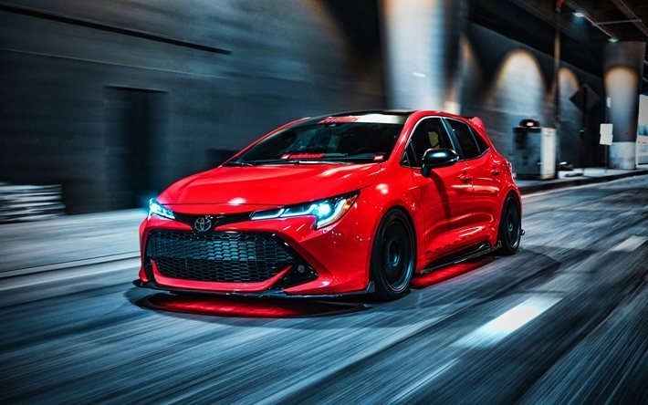 Toyota Corolla, 4k, la afinaci&#243;n, el a&#241;o 2021, coches, rojo, hatchback supercars, 2021 Toyota Corolla, hightway, HDR, los coches japoneses, Toyota