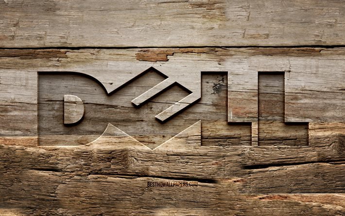 Logo Dell in legno, 4K, sfondi in legno, marchi, logo Dell, creativit&#224;, intaglio del legno, Dell