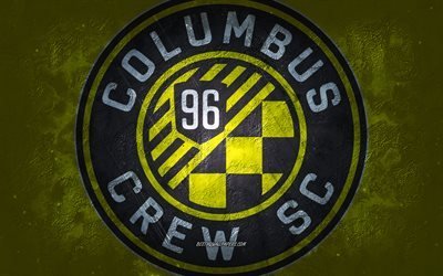 Columbus Crew SC, American soccer team, yellow stone background, Columbus Crew SC logo, grunge art, MLS, soccer, USA, Columbus Crew SC emblem