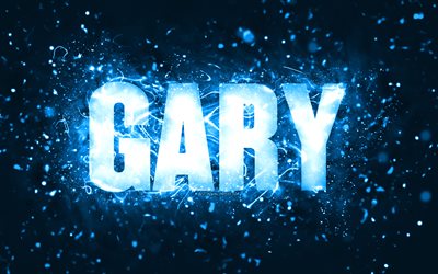 Happy Birthday Gary, 4k, blue neon lights, Gary name, creative, Gary Happy Birthday, Gary Birthday, popular american male names, picture with Gary name, Gary