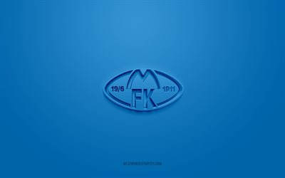 Molde FK, creative 3D logo, blue background, Eliteserien, 3d emblem, Norwegian football club, Norway, 3d art, football, Molde FK 3d logo