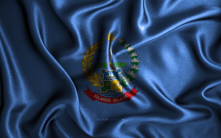 drapeau de sulawesi du sud, 4k, drapeaux ondul&#233;s de soie, provinces indon&#233;siennes, jour de sulawesi du sud, drapeaux en tissu, art 3d, sulawesi du sud, asie, provinces d indon&#233;sie, sulawesi du sud drapeau 3d, indon&#233;sie