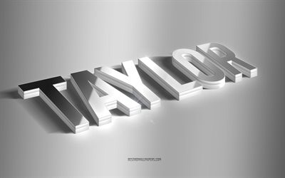 Taylor, silver 3d art, gray background, wallpapers with names, Taylor name, Taylor greeting card, 3d art, picture with Taylor name