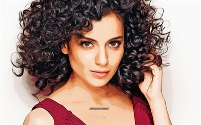 Kangana Ranaut, 4k, vector art, Bollywood, indian actress, celebrity drawings, Kangana Ranaut drawing, indian celebrity, movie stars, Kangana Ranaut 4K