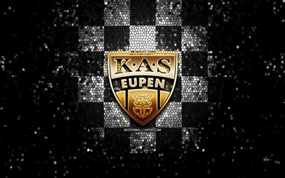 KAS Eupen, glitter logo, Jupiler Pro League, black white checkered background, soccer, belgian football club, KAS Eupen logo, mosaic art, football, KAS Eupen FC