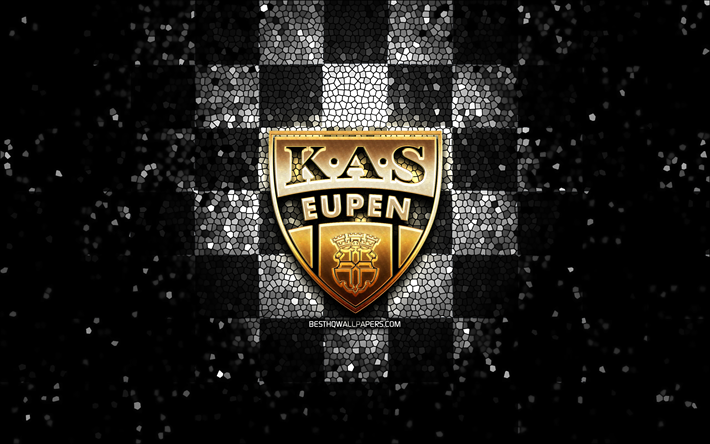 KAS Eupen, glitter logo, Jupiler Pro League, black white checkered background, soccer, belgian football club, KAS Eupen logo, mosaic art, football, KAS Eupen FC