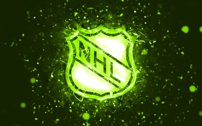 nhl lime logo, 4k, lime neon valot, national hockey league, lime abstrakti tausta, nhl logo, automerkit, nhl