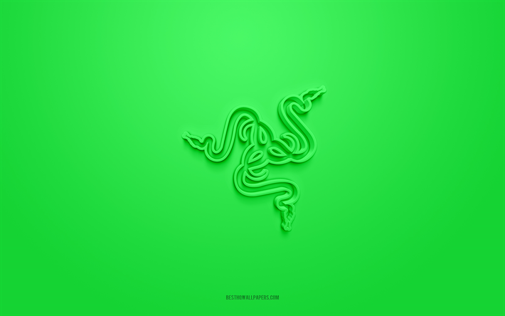 razer logotipo 3d, luz de fundo verde, arte 3d, razer emblema, razer logotipo, criativo 3d arte, razer, luz verde razer logotipo