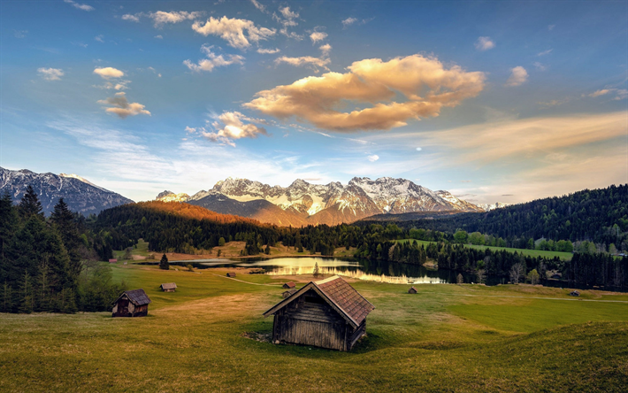 mountain lake, Alps, evening, sunset, mountain landscape, lake in the Alps, beautiful sunset