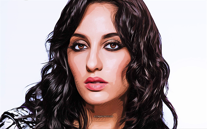 Nora Fatehi, 4k, vector art, Bollywood, indian actress, celebrity drawings, Nora Fatehi drawing, indian celebrity, movie stars, Nora Fatehi 4K