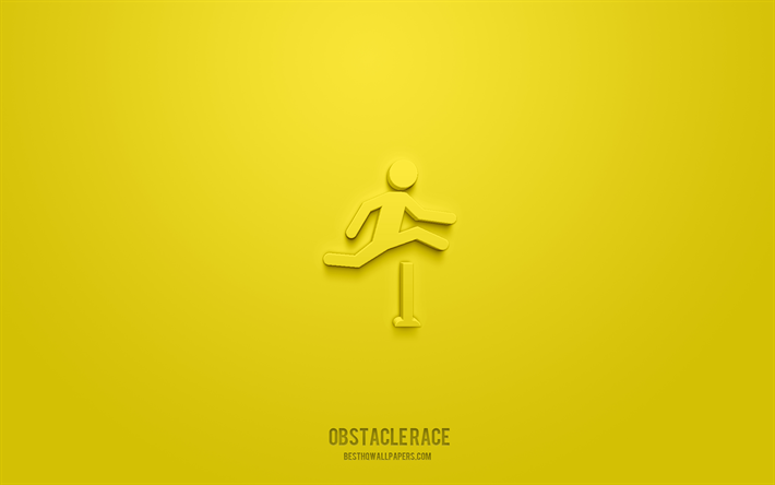 obstacle race 3d icon, yellow background, 3d symbols, obstacle race, sport icons, 3d icons, obstacle race sign, sport 3d icons