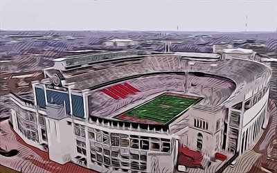 Ohio Stadium, 4k, vector art, Ohio Stadium drawing, creative art, Ohio Stadium art, vector drawing, Ohio State Buckeyes, Columbus, Ohio, USA