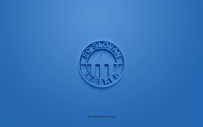 fc slovan liberec, logo 3d creativo, sfondo blu, prima lega ceca, emblema 3d, squadra di calcio ceca, liberec, repubblica ceca, arte 3d, calcio, logo 3d dell fc slovan liberec