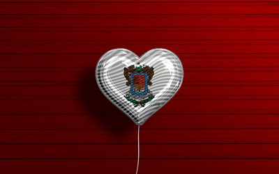 I Love Michoacan de Ocampo, 4k, realistic balloons, red wooden background, Day of Michoacan de Ocampo, mexican states, flag of Michoacan de Ocampo, Mexico, balloon with flag, States of Mexico, Michoacan de Ocampo flag, Michoacan de Ocampo