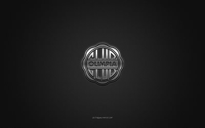 Club Olimpia, Paraguayan football club, silver logo, gray carbon fiber background, Paraguayan Primera Division, football, Asuncion, Paraguay, Club Olimpia logo
