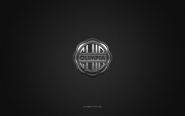 club olimpia, club de football paraguayen, logo argent&#233;, fond gris en fibre de carbone, primera division paraguayenne, football, asuncion, paraguay, logo du club olimpia