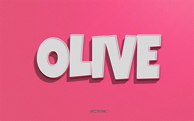 Olive, pink lines background, wallpapers with names, Olive name, female names, Olive greeting card, line art, picture with Olive name