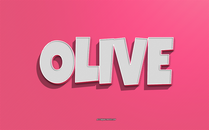 olive, rosa linjer bakgrund, tapeter med namn, olive namn, kvinnliga namn, olive gratulationskort, streckteckning, bild med olive namn