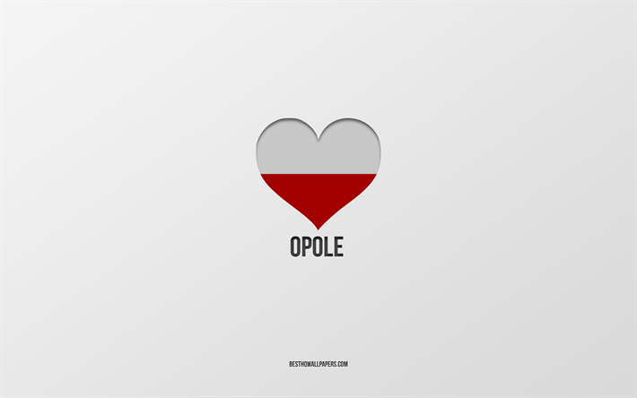 j aime opole, villes polonaises, jour d opole, fond gris, opole, pologne, coeur de drapeau polonais, villes pr&#233;f&#233;r&#233;es, love opole