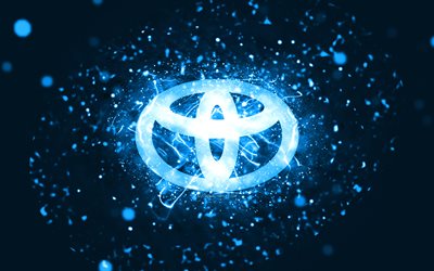 Toyota blue logo, 4k, blue neon lights, creative, blue abstract background, Toyota logo, cars brands, Toyota