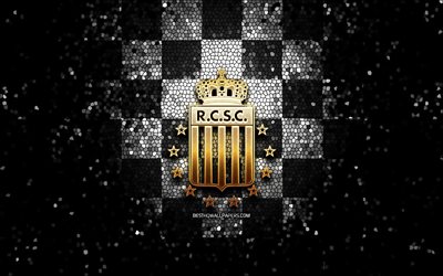 royal charleroi sc, logotipo brillante, jupiler pro league, fondo a cuadros blanco y negro, f&#250;tbol, ​​club de f&#250;tbol belga, logotipo de royal charleroi, arte de mosaico, ​​royal charleroi fc