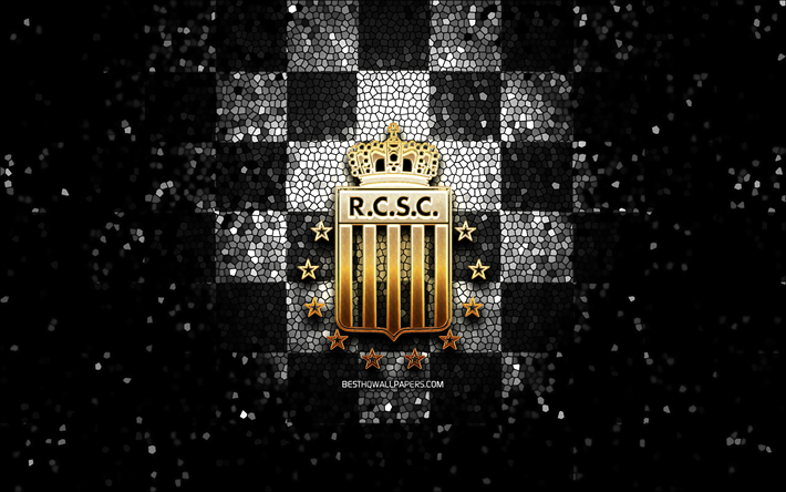 Royal Charleroi SC, glitter logo, Jupiler Pro League, black white checkered background, soccer, belgian football club, Royal Charleroi logo, mosaic art, football, Royal Charleroi FC