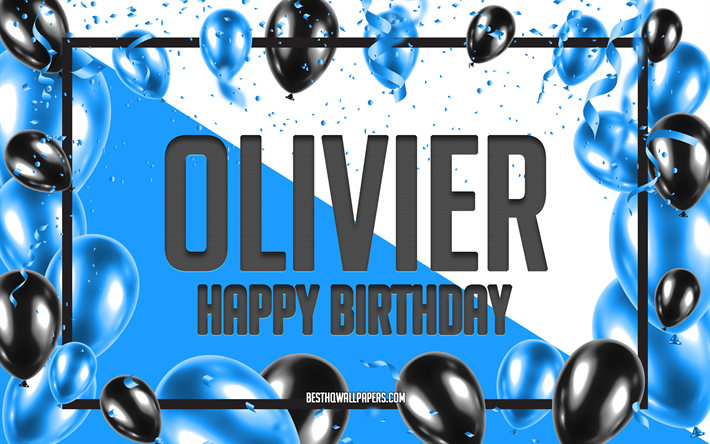 buon compleanno olivier, sfondo di palloncini di compleanno, olivier, sfondi con nomi, buon compleanno di olivier, sfondo di compleanno di palloncini blu, compleanno di olivier