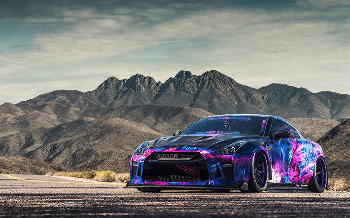 Nissan GT-R, sports coupe, GT-R tuning, Japanese sports cars, GT-R R35, purple GT-R, Nissan