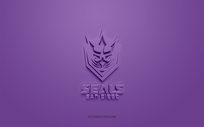 San Diego Seals, creative 3D logo, purple background, National Lacrosse League, 3d emblem, American box lacrosse team, NLL, San Diego, USA, 3d art, lacrosse, San Diego Seals 3d logo