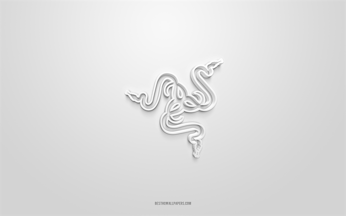Razer 3d logo, white background, 3d art, Razer emblem, Razer logo, creative 3d art, Razer, white Razer logo
