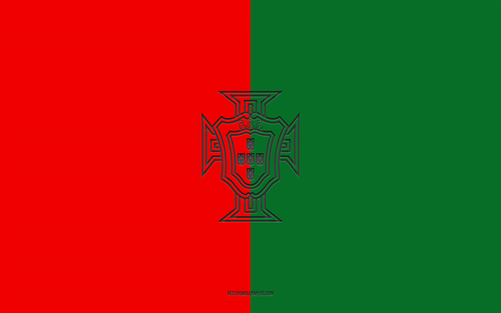Portugal national football team, red green background, football team, emblem, UEFA, Portugal, football, Portugal national football team logo, Europe