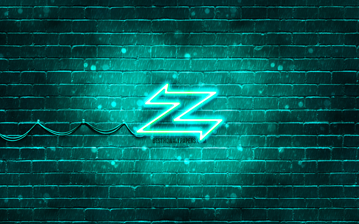 Zagato turquoise logo, 4k, turquoise brickwall, Zagato logo, cars brands, Zagato neon logo, Zagato