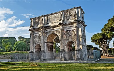 Arch of Constantine, Rome, 4k, vector art, Arch of Constantine drawing, creative art, Arch of Constantine art, vector drawing, Rome Landmark, Italy