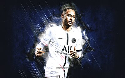 Neymar, Paris Saint-Germain, brazilian soccer player, PSG, Neymar portrait, blue stone background, Ligue 1, Neymar PSG, football