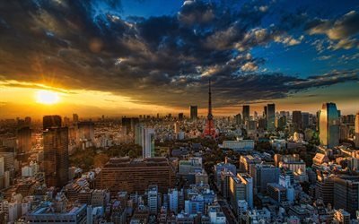 Tokyo, G&#252;n batımı, şehir, Asya, Japonya
