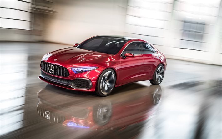 Mercedes-Sedan, Kavram, 2017, Yeni arabalar Benz, A-sınıfı sedan, kırmızı Mercedes, Alman otomobil