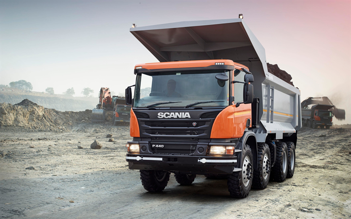 Scania P-sarja, 4k, ura, 2018 kuorma-auto, 8x4, Scania P440, Dump Truck, tipper, uusi P440, kuorma-autot, Scania