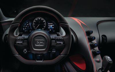 4k, Bugatti Chiron Deporte, interior, 2019 coches, tablero de instrumentos, Quir&#243;n Deporte, hypercars, Bugatti