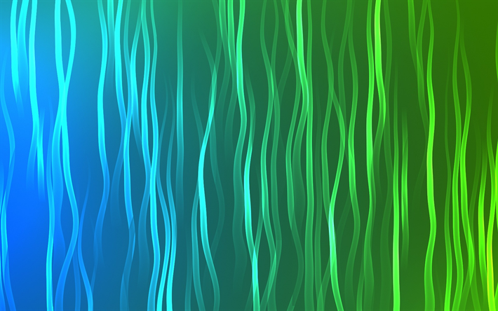 blue green neon lines, green abstraction, lines, light, neon waves