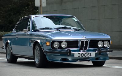 BMW E9, 1968, retro urheilu coupe, ulkoa, BMW 30 CSL, n&#228;kym&#228; edest&#228;, Saksan autoja, BMW