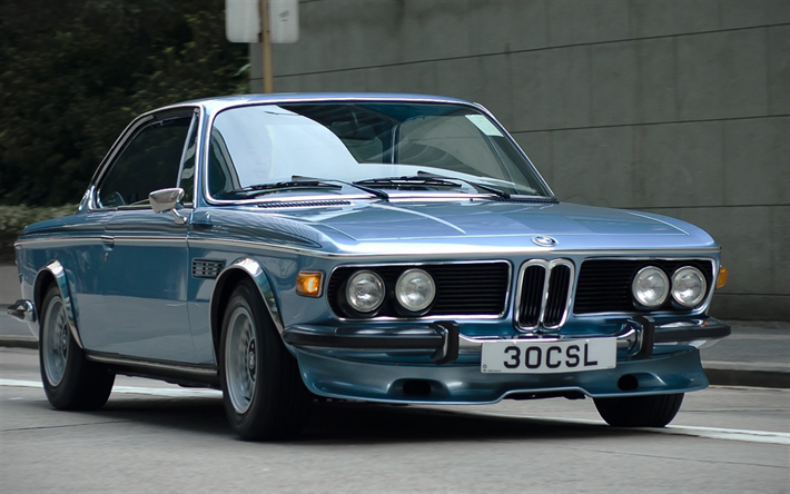 E9 BMW, 1968, eski spor coupe, dış, BMW 30 CSL, &#246;nden g&#246;r&#252;n&#252;m, Alman otomobil, BMW