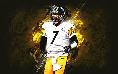 Ben Roethlisberger, Pittsburgh Steelers, NFL, Portre, Amerikan Futbolu, sarı taş arka plan, ABD Ulusal Futbol Ligi