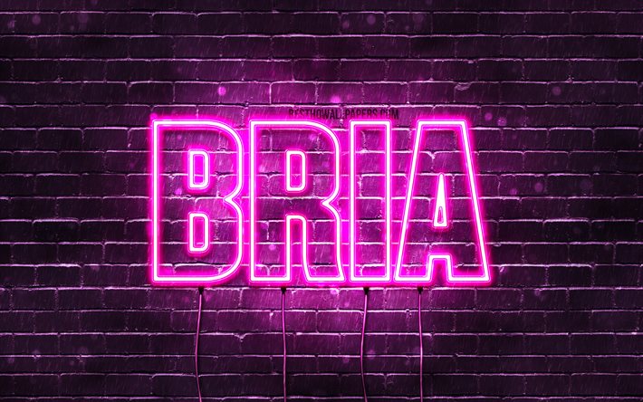 Bria, 4k, pap&#233;is de parede com os nomes de, nomes femininos, Bria nome, roxo luzes de neon, Feliz Anivers&#225;rio Bria, imagem com Bria nome