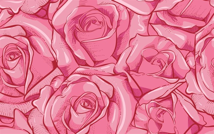rosas de color rosa patr&#243;n, 4k, estampados de flores, arte decorativo, el resumen de las rosas de patr&#243;n, fondo con rosas, flores, rosas de los patrones, abstracto, dise&#241;o floral, floral texturas