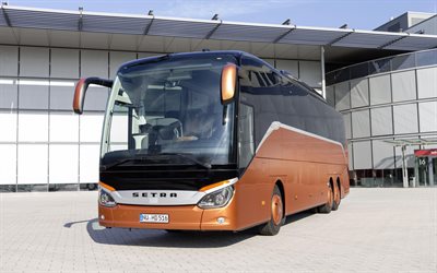 Setra S 516 HD, passenger bus, front view, exterior, new bronze S 516 HD, buses, Setra