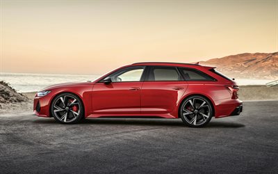 Audi RS6 Avant, 2020, vista lateral, rojo station wagon, rojo nuevo RS6 Avant, los coches alemanes, el Audi